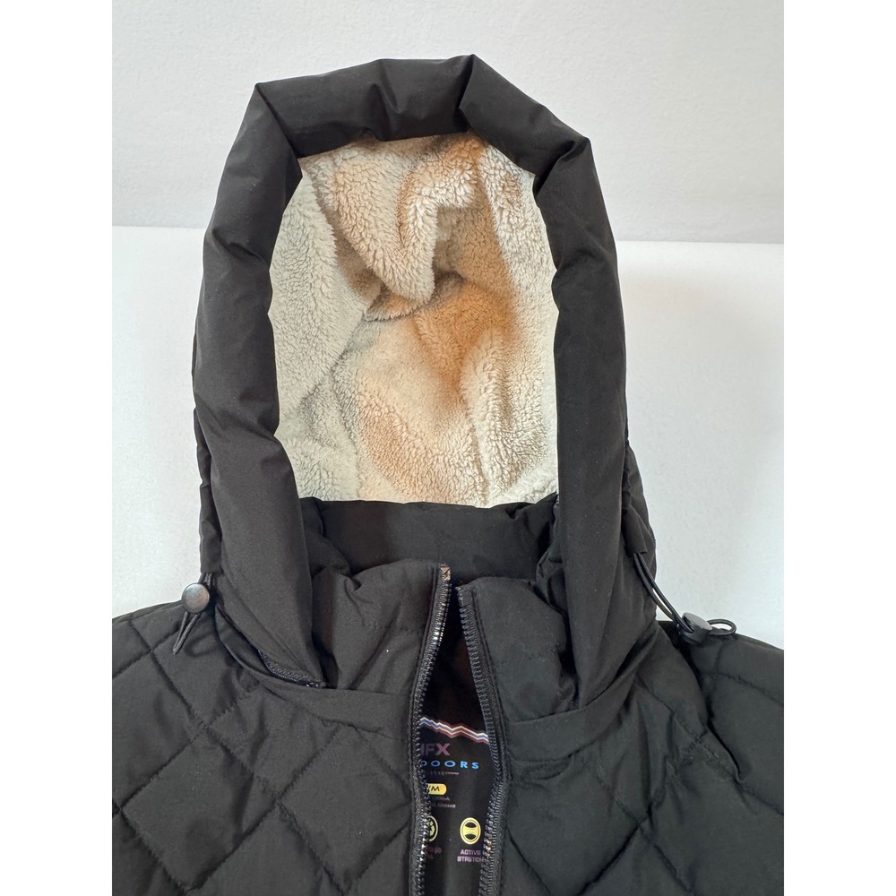 HFX Outdoors Puffer Jacket Womens Medium Black Quilted Water Resistant Hooded - Picture 9 of 10